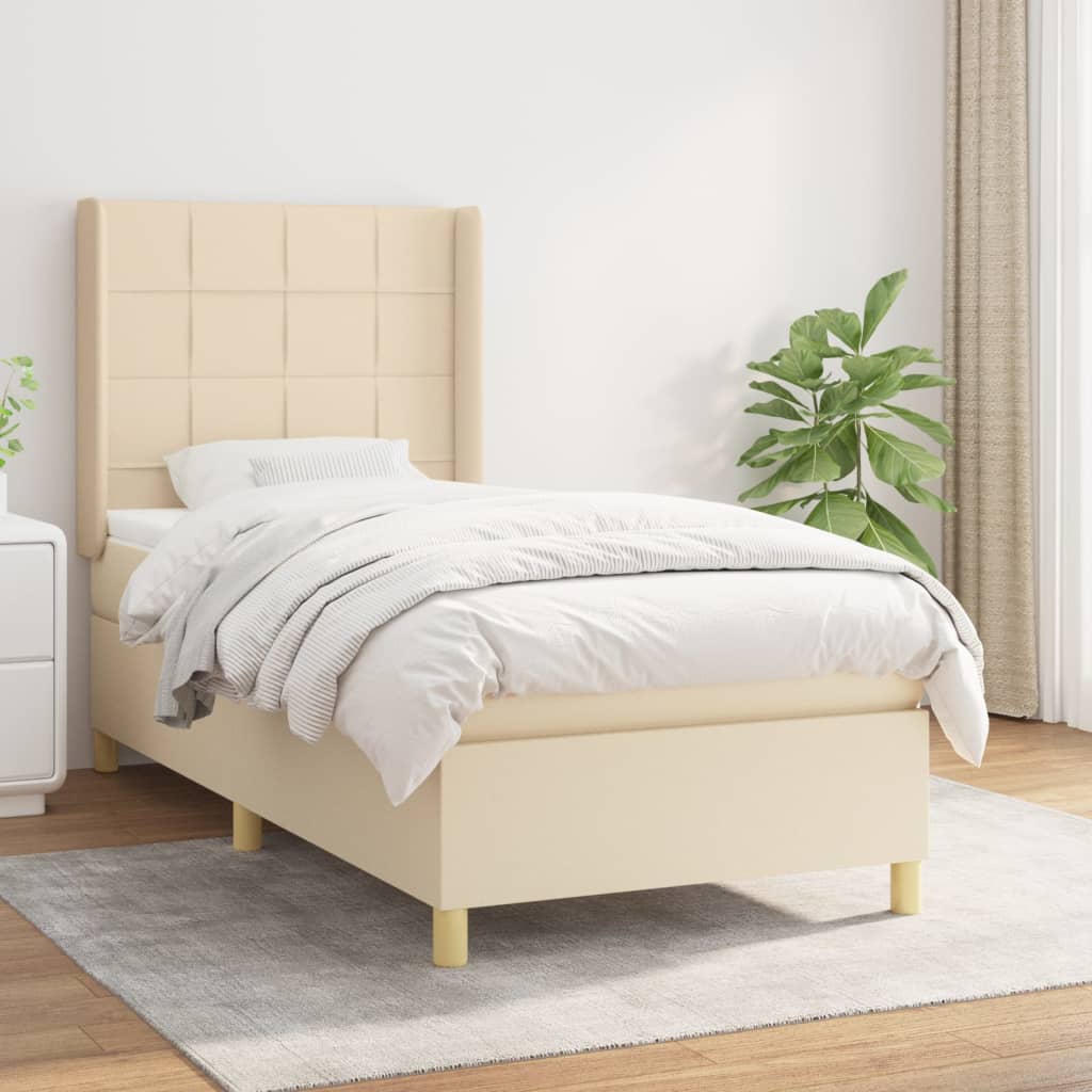 Boxspring met matras stof crèmekleurig 90x190 cm – afbeelding 1