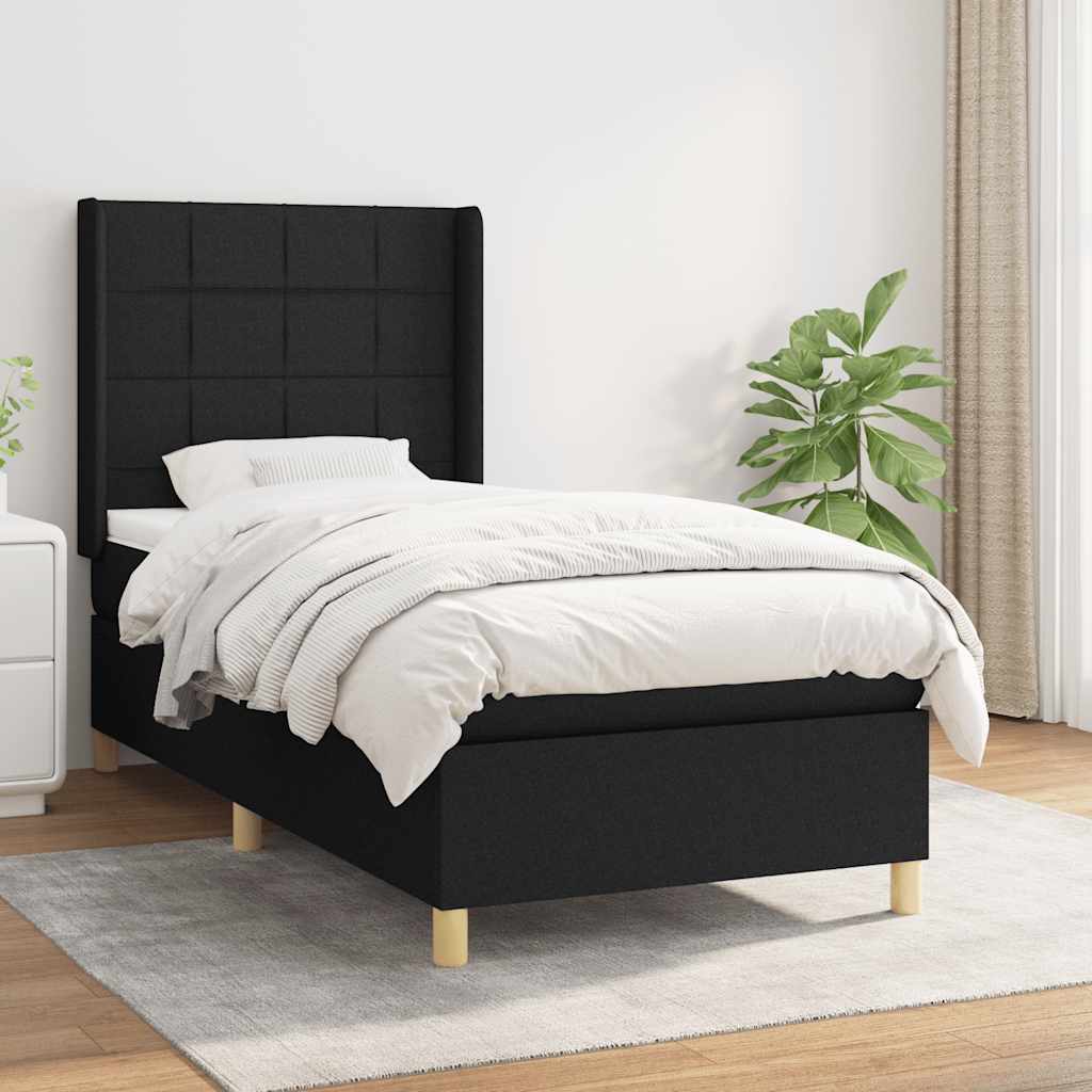 Boxspring met matras stof zwart 90x200 cm – afbeelding 1