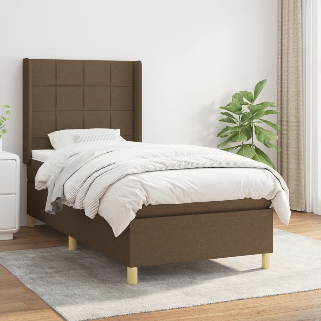 Boxspring met matras stof donkerbruin 90x200 cm – afbeelding 1