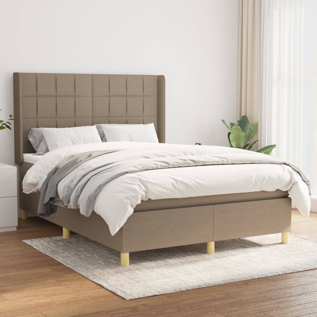 Boxspring met matras stof taupe 140x190 cm – afbeelding 1