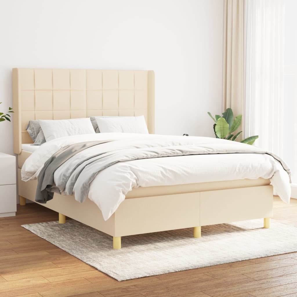 Boxspring met matras stof crèmekleurig 140x190 cm – afbeelding 1
