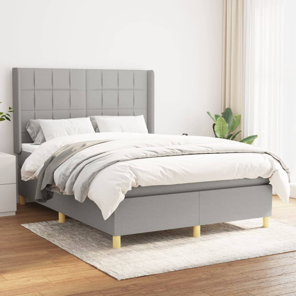 Boxspring met matras stof lichtgrijs 140x200 cm – afbeelding 1