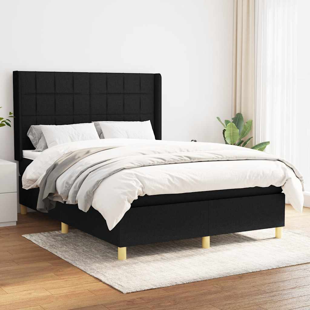 Boxspring met matras stof zwart 140x200 cm – afbeelding 1