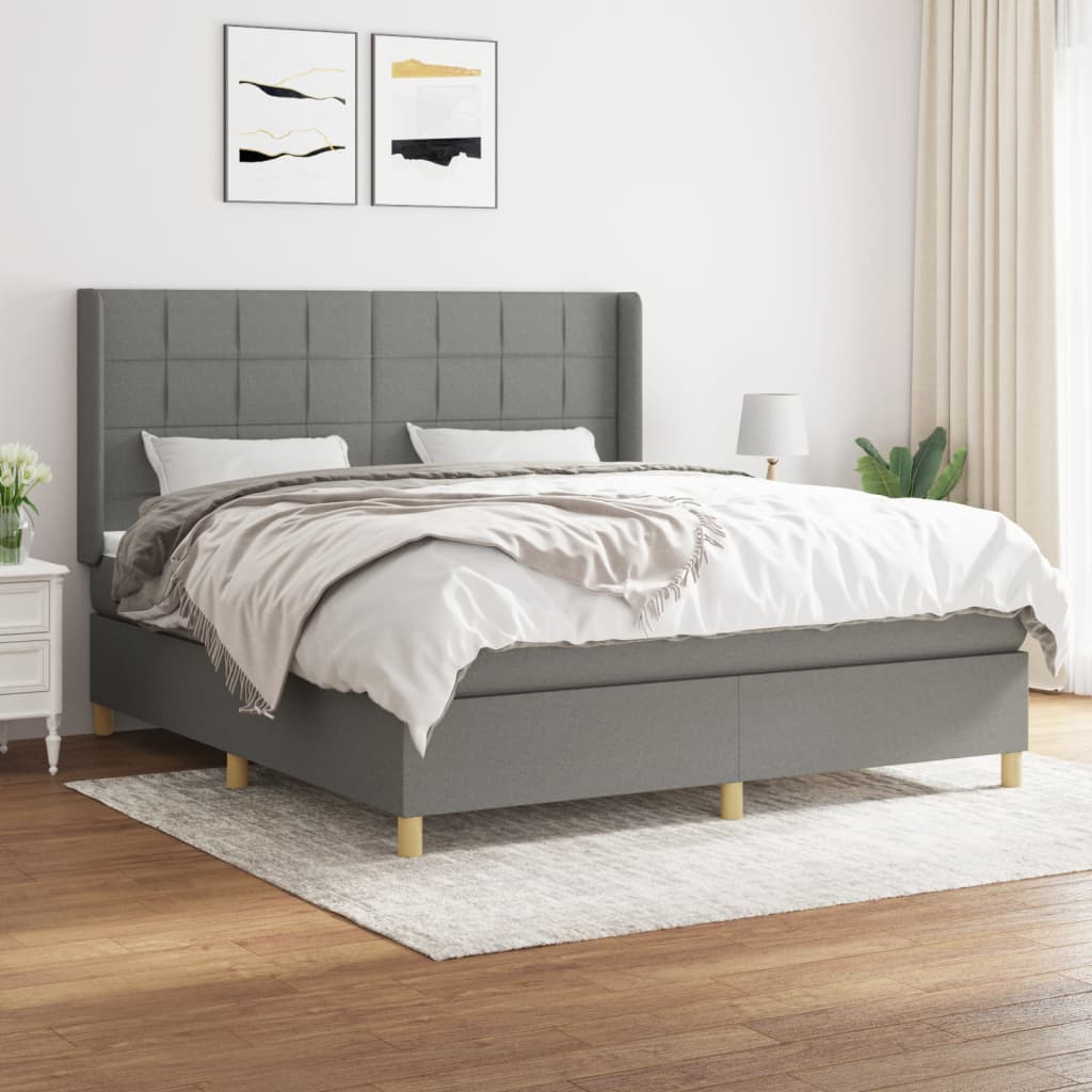 Boxspring met matras stof donkergrijs 180x200 cm – afbeelding 1