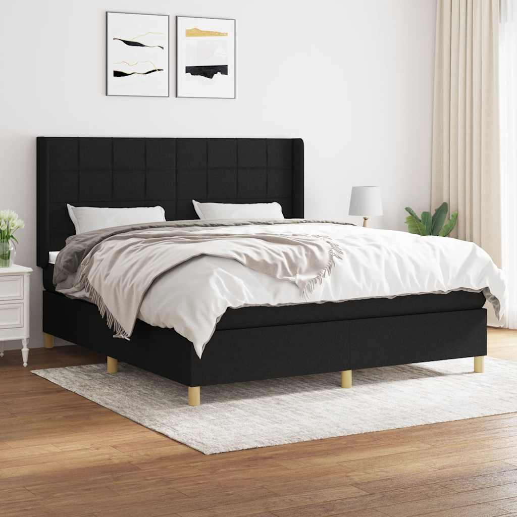Boxspring met matras stof zwart 180x200 cm – afbeelding 1