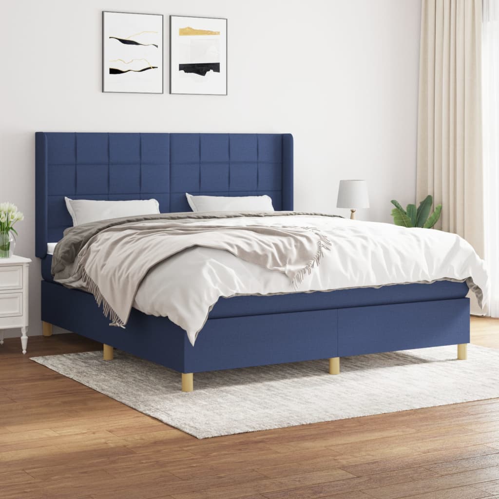 Boxspring met matras stof blauw 180x200 cm – afbeelding 1