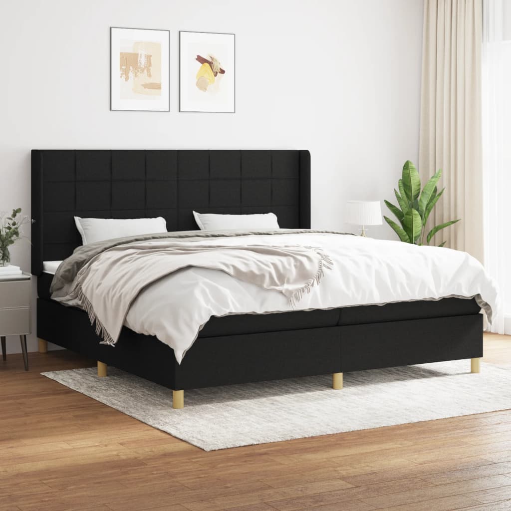 Boxspring met matras stof zwart 200x200 cm – afbeelding 1