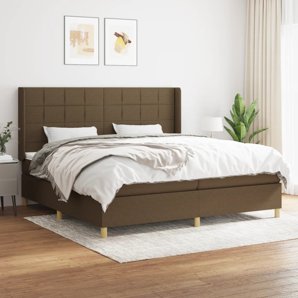 Boxspring met matras stof donkerbruin 200x200 cm – afbeelding 1