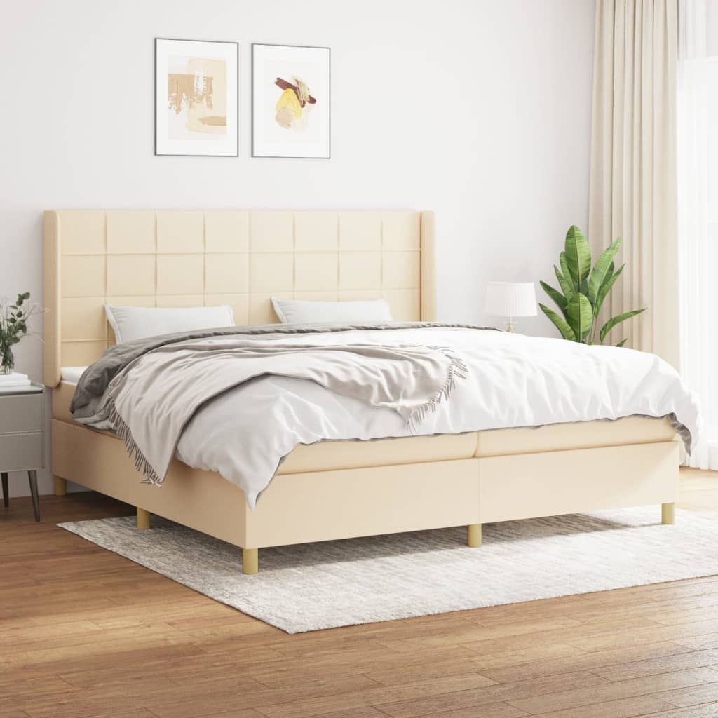 Boxspring met matras stof crèmekleurig 200x200 cm – afbeelding 1