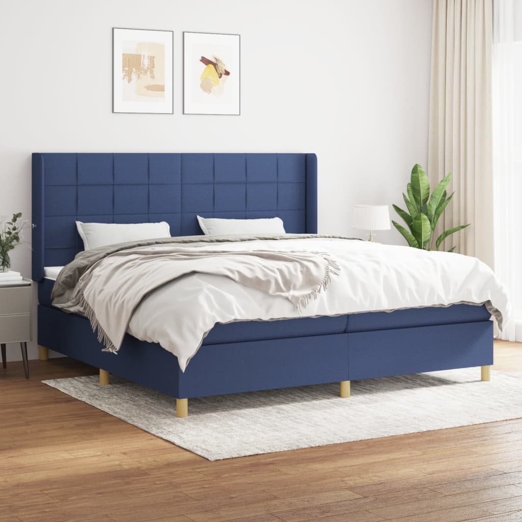 Boxspring met matras stof blauw 200x200 cm – afbeelding 1