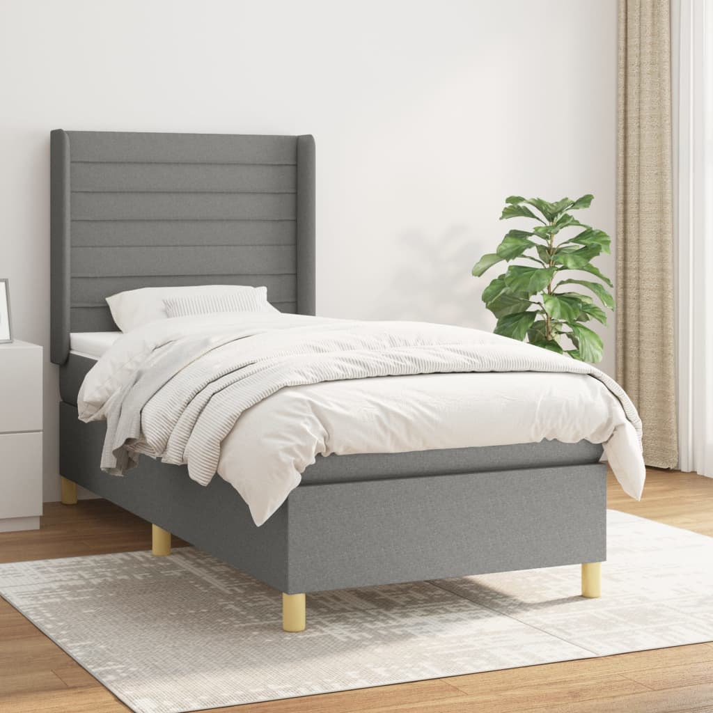 Boxspring met matras stof donkergrijs 80x200 cm – afbeelding 1