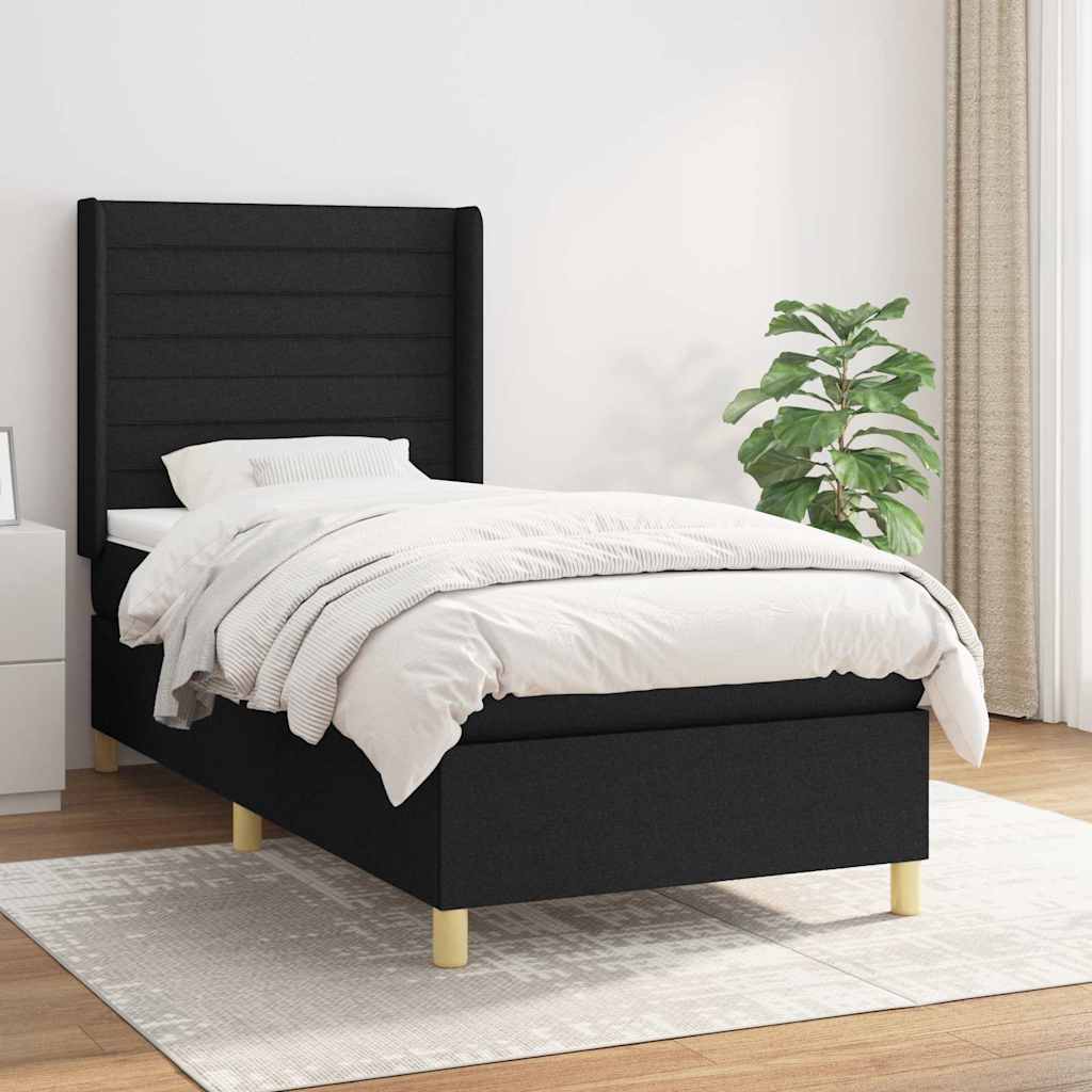 Boxspring met matras stof zwart 90x190 cm – afbeelding 1