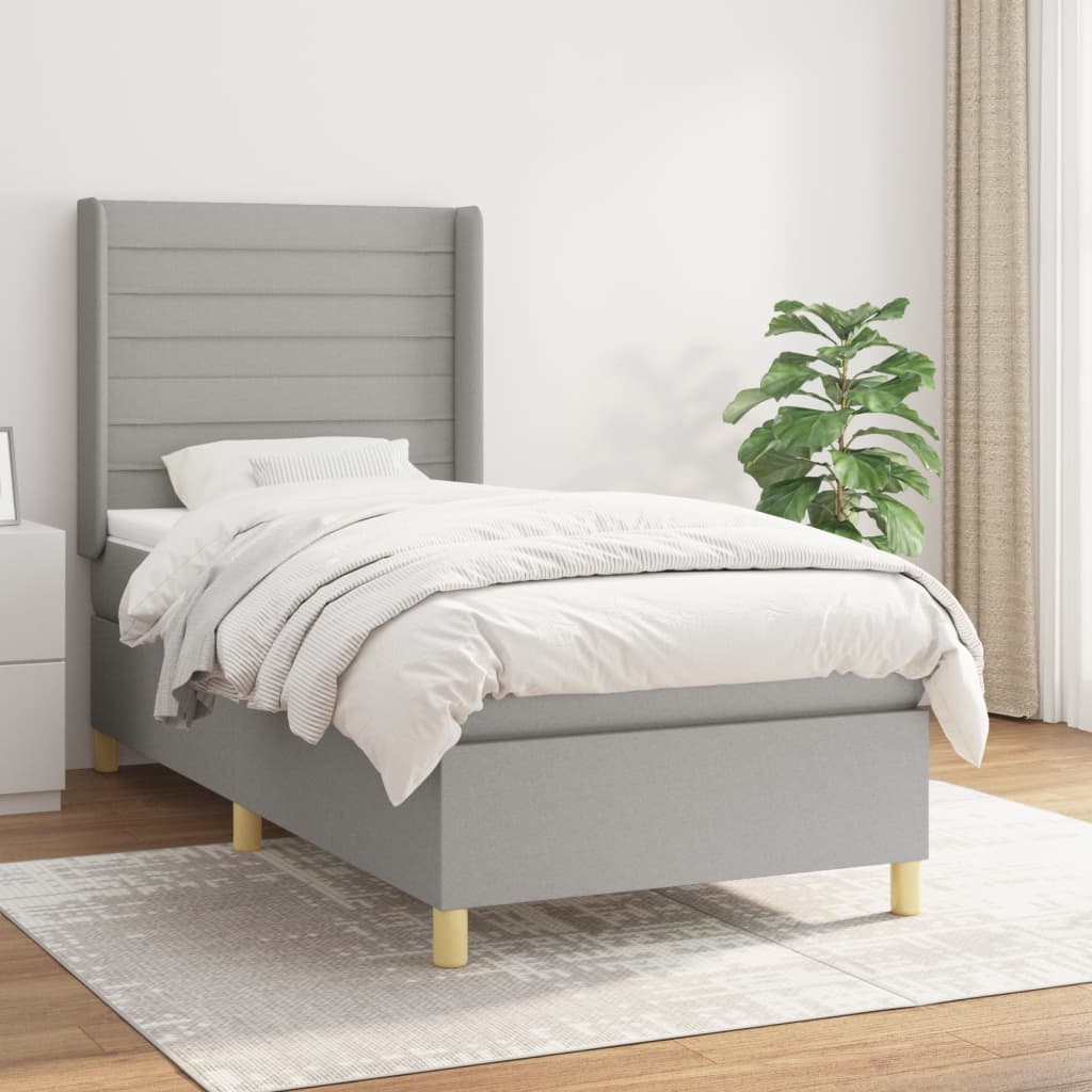 Boxspring met matras stof lichtgrijs 100x200 cm – afbeelding 1