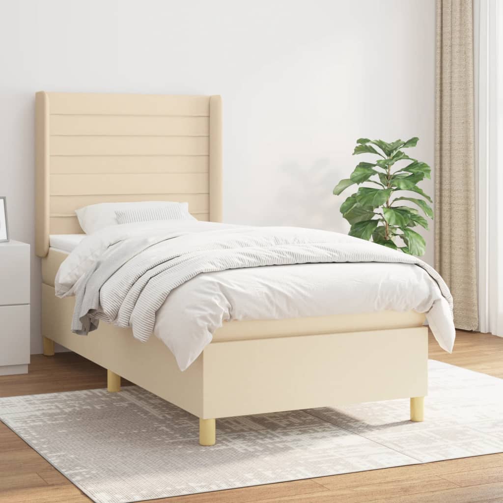 Boxspring met matras stof crèmekleurig 100x200 cm – afbeelding 1