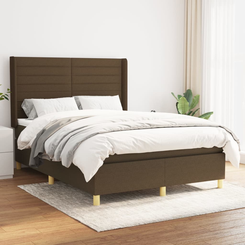 Boxspring met matras stof donkerbruin 140x190 cm – afbeelding 1