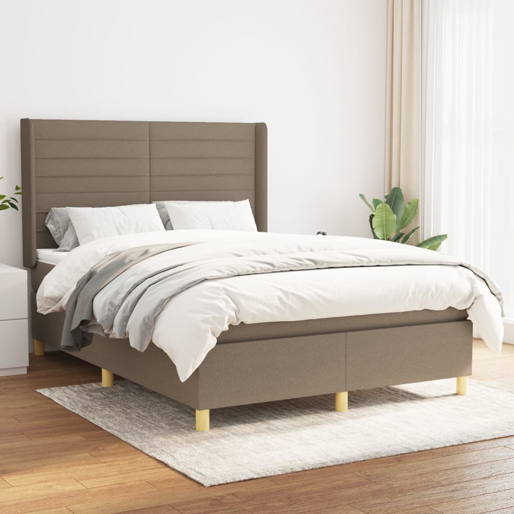 Boxspring met matras stof taupe 140x190 cm – afbeelding 1