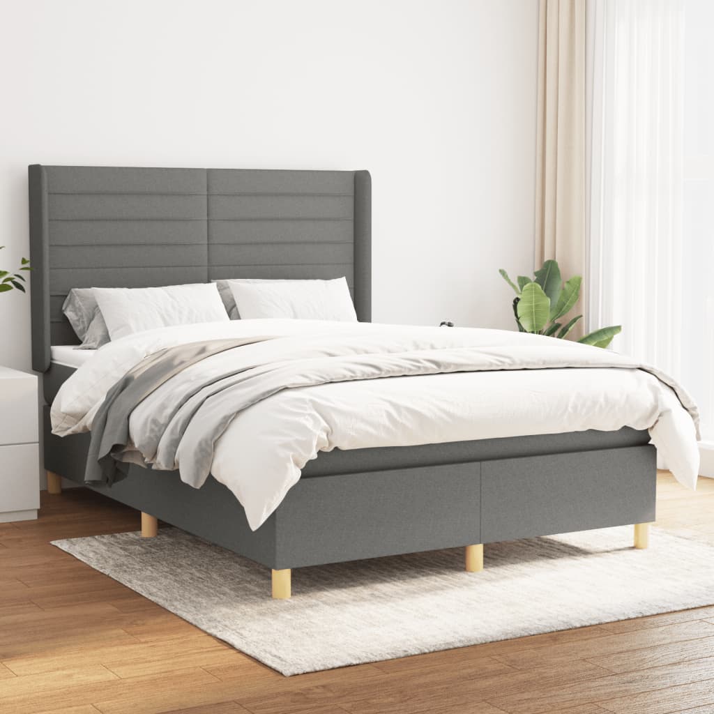Boxspring met matras stof donkergrijs 140x200 cm – afbeelding 1