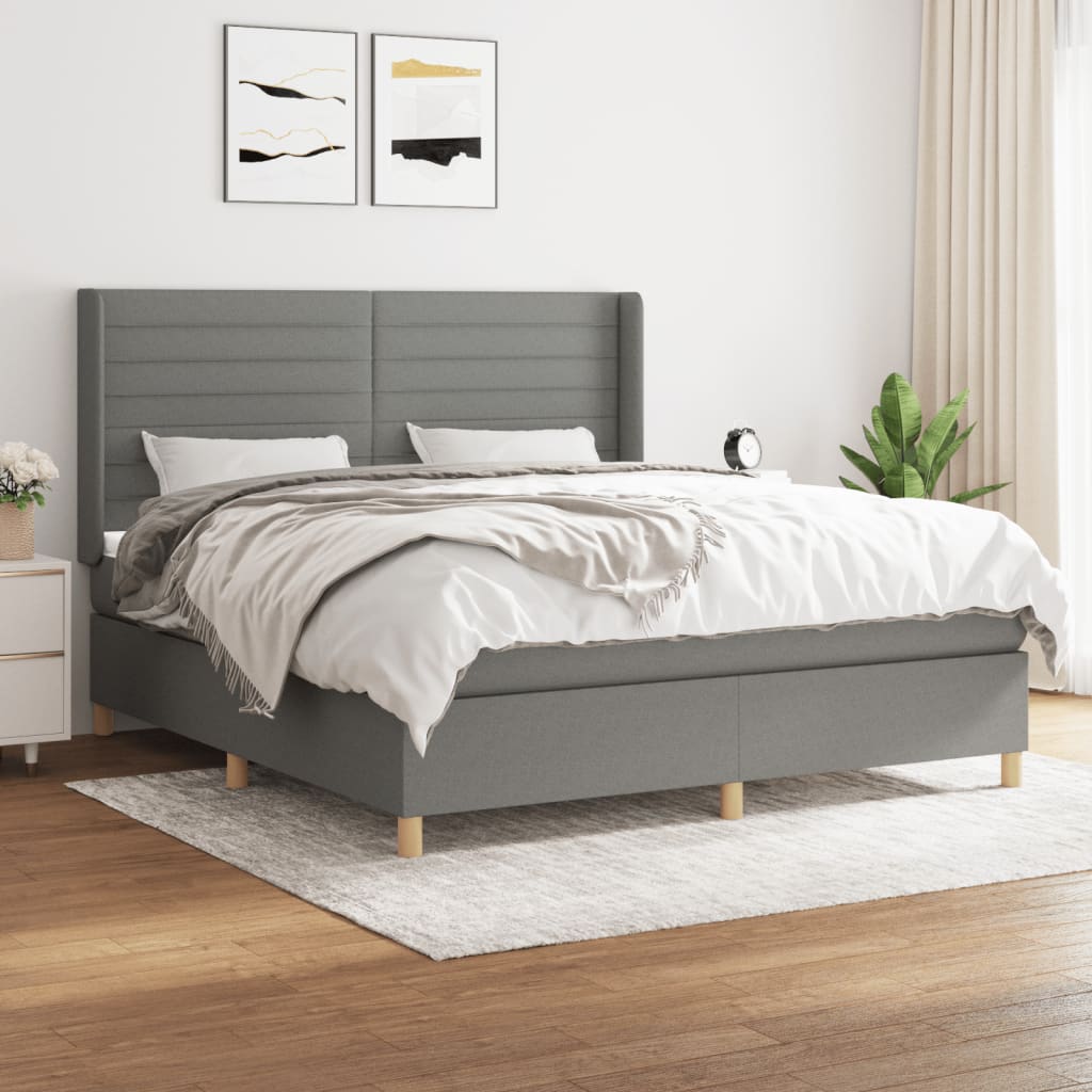 Boxspring met matras stof donkergrijs 160x200 cm – afbeelding 1