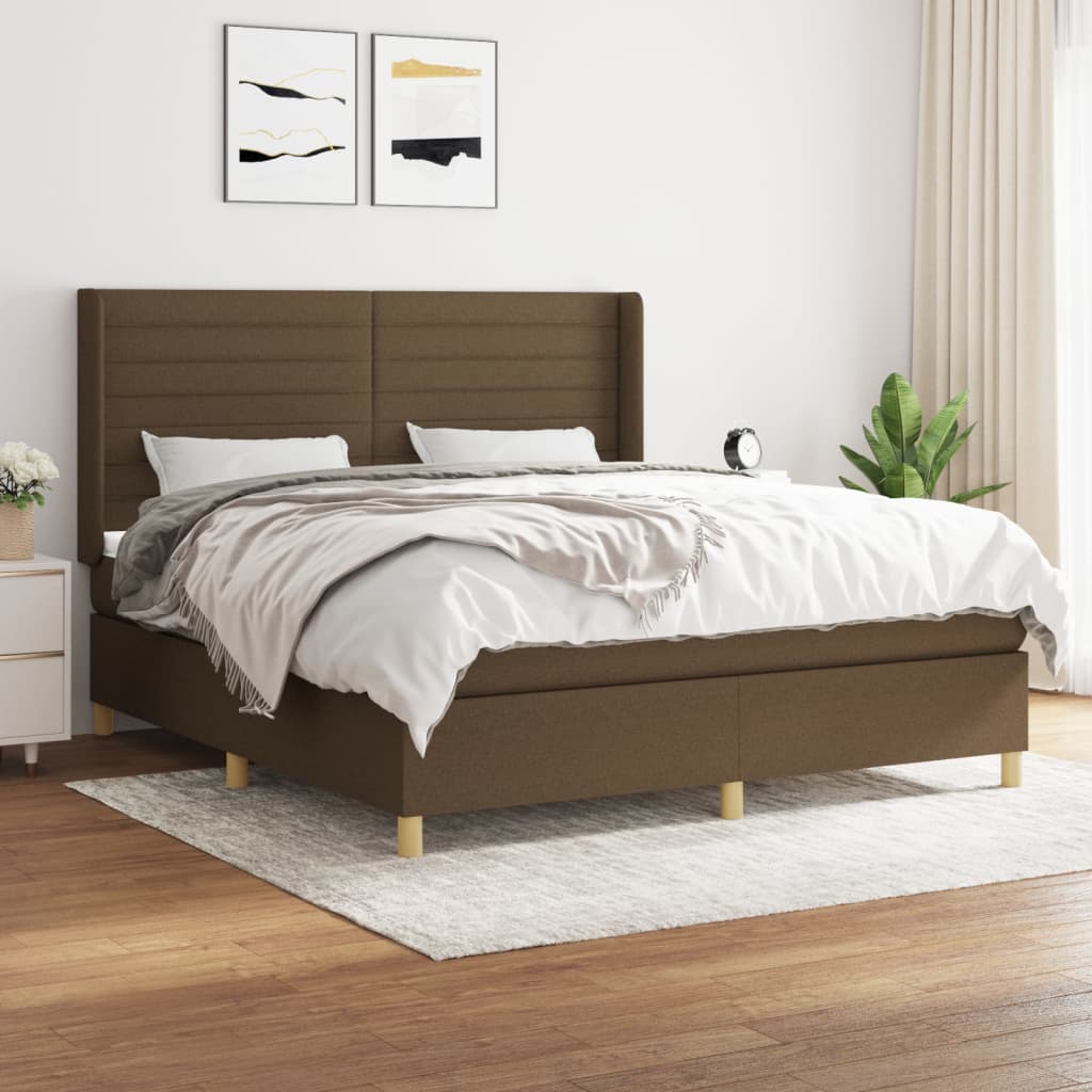 Boxspring met matras stof donkerbruin 160x200 cm – afbeelding 1
