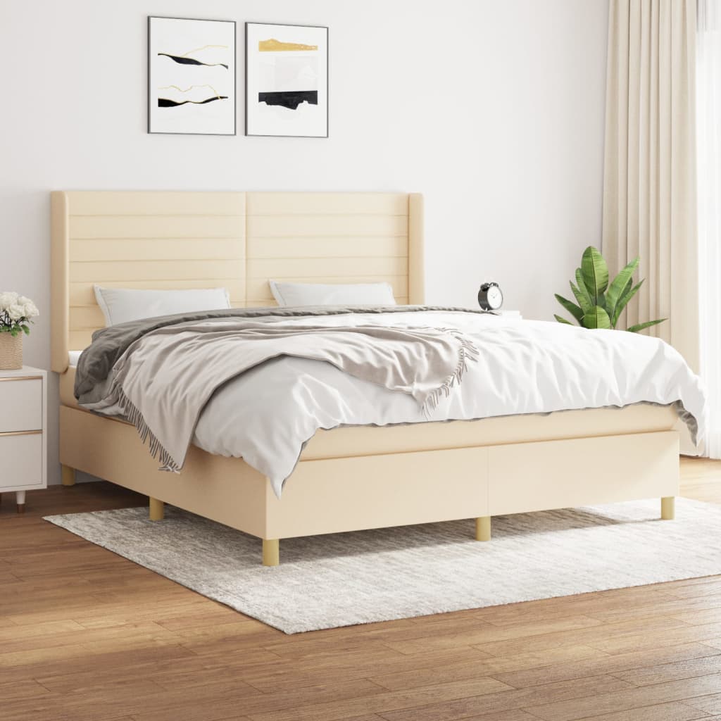 Boxspring met matras stof crèmekleurig 160x200 cm – afbeelding 1