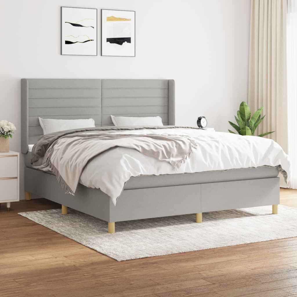 Boxspring met matras stof lichtgrijs 180x200 cm – afbeelding 1