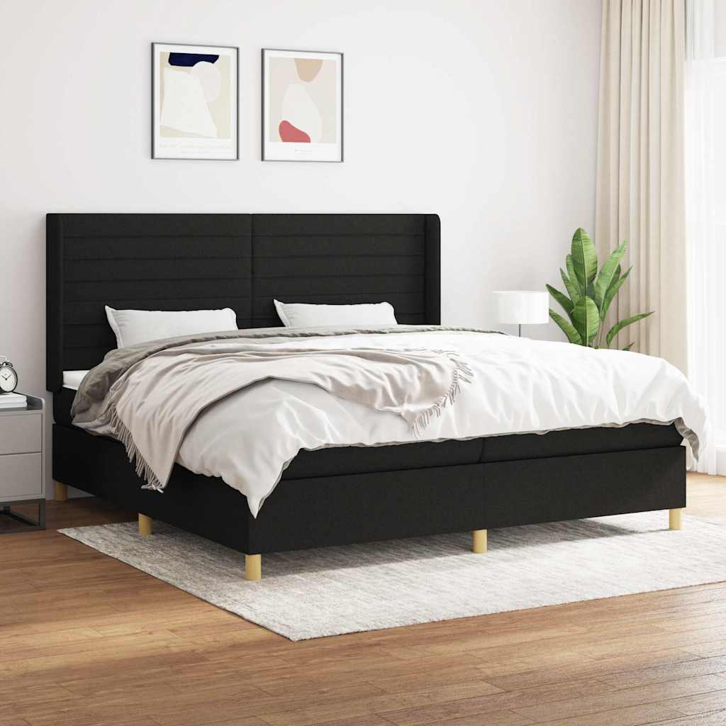 Boxspring met matras stof zwart 200x200 cm – afbeelding 1