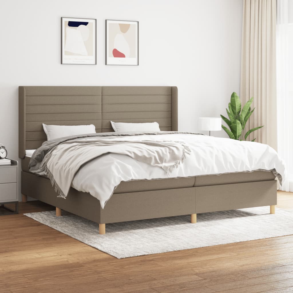 Boxspring met matras stof taupe 200x200 cm – afbeelding 1