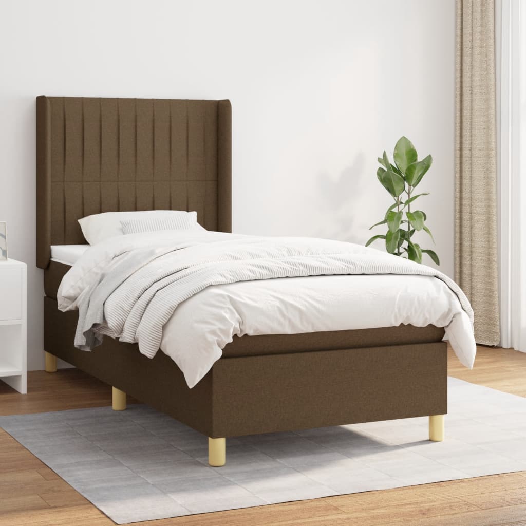 Boxspring met matras stof donkerbruin 80x200 cm – afbeelding 1