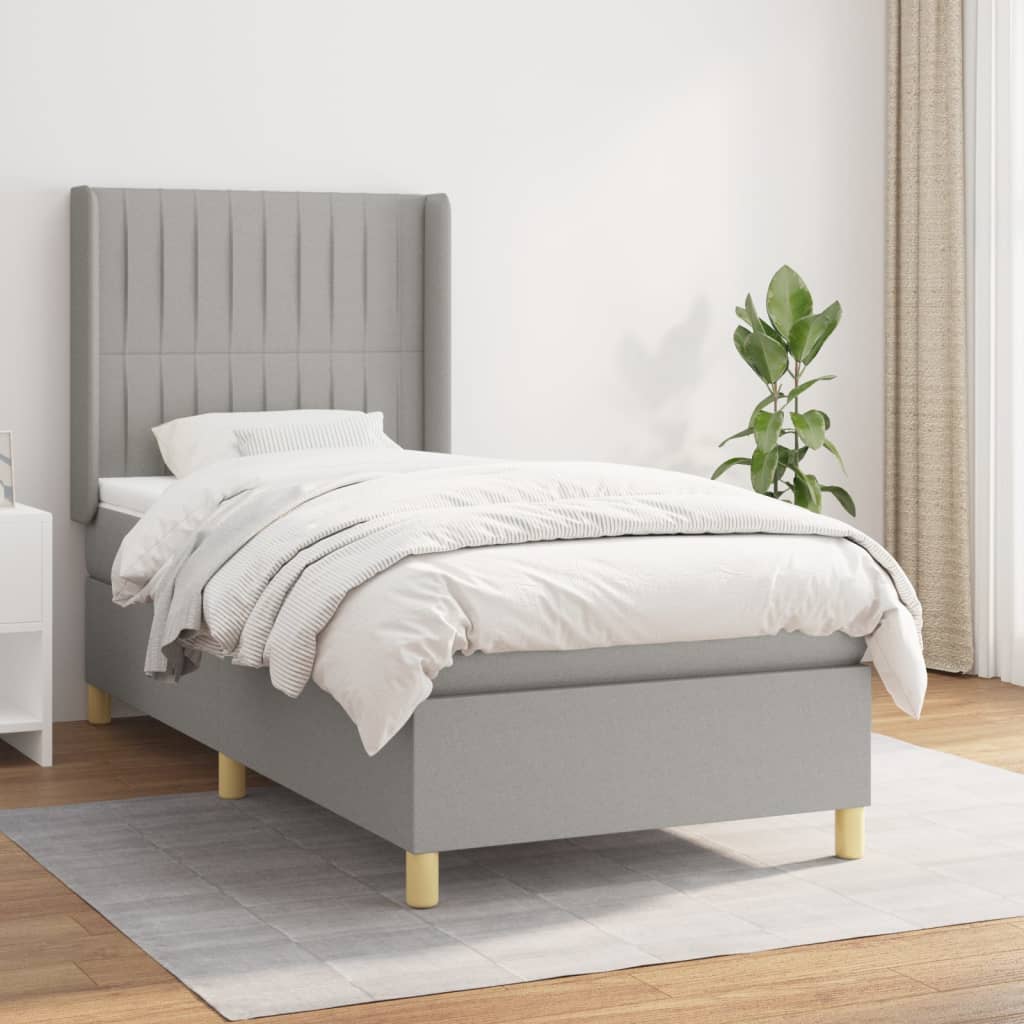 Boxspring met matras stof lichtgrijs 90x190 cm – afbeelding 1