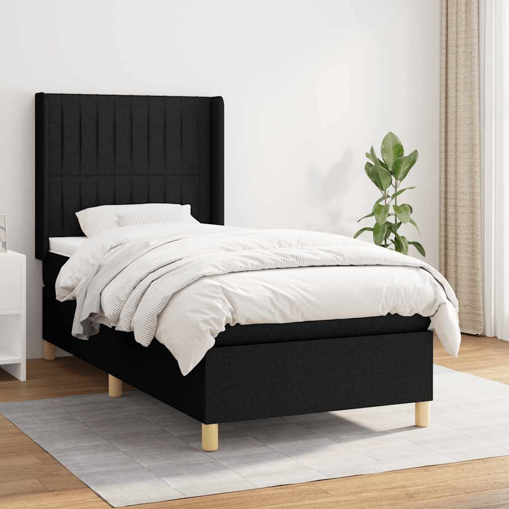 Boxspring met matras stof zwart 90x190 cm – afbeelding 1