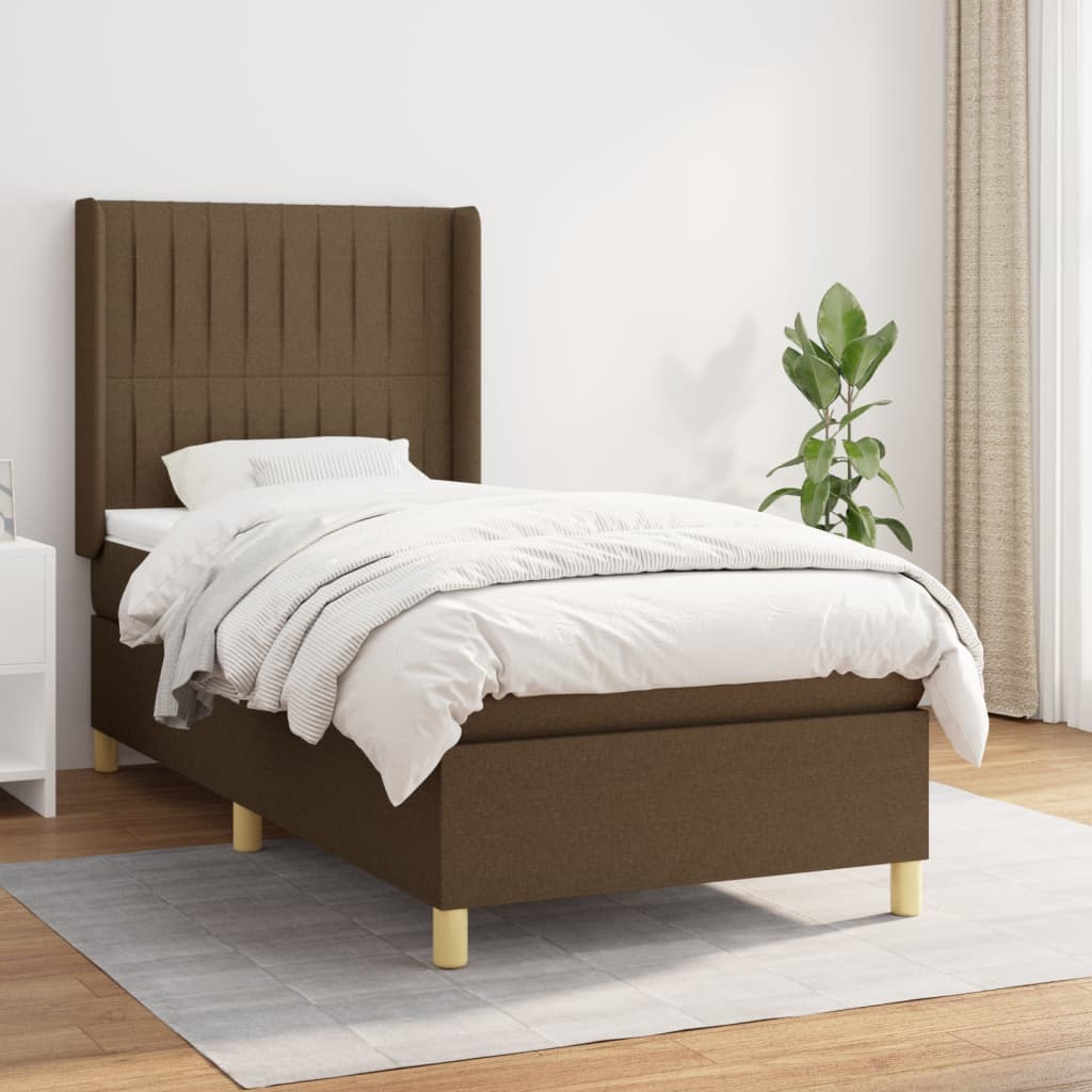 Boxspring met matras stof donkerbruin 90x190 cm – afbeelding 1