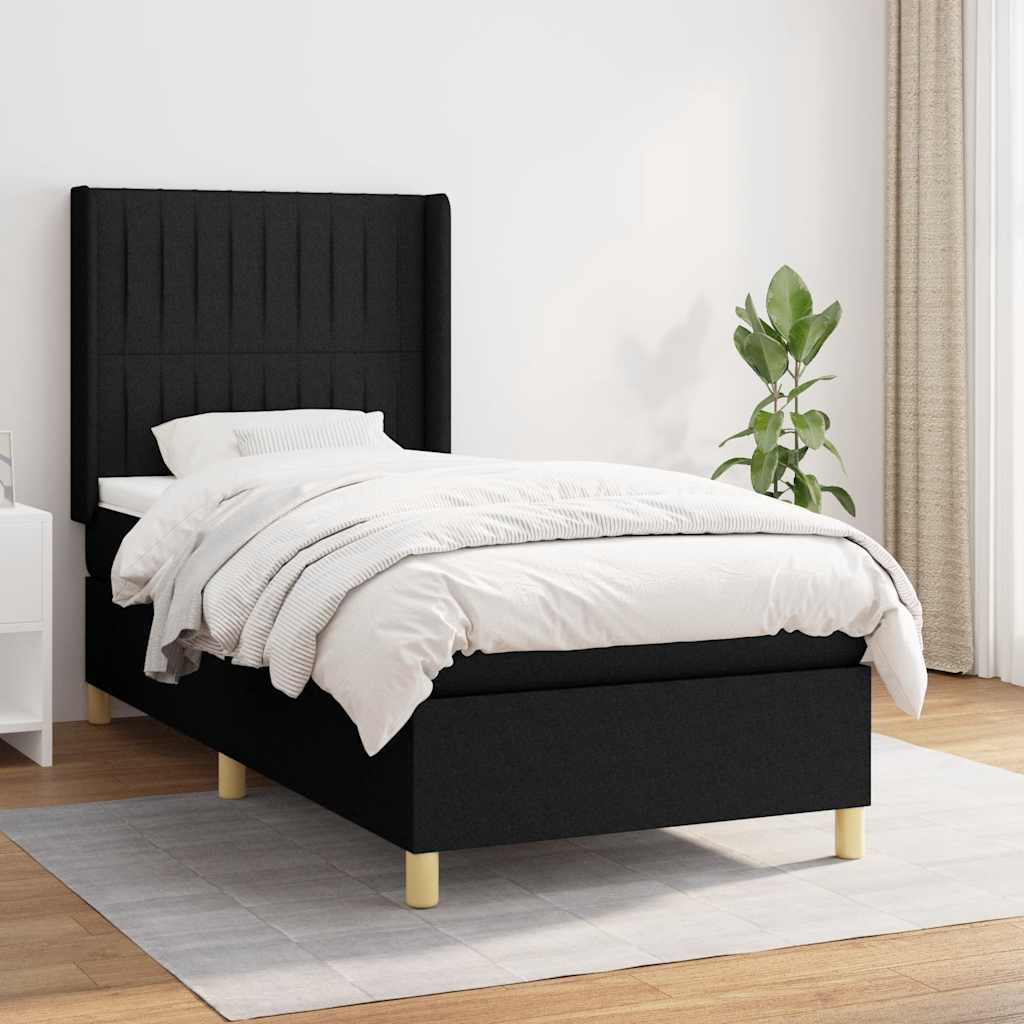 Boxspring met matras stof zwart 90x200 cm – afbeelding 1