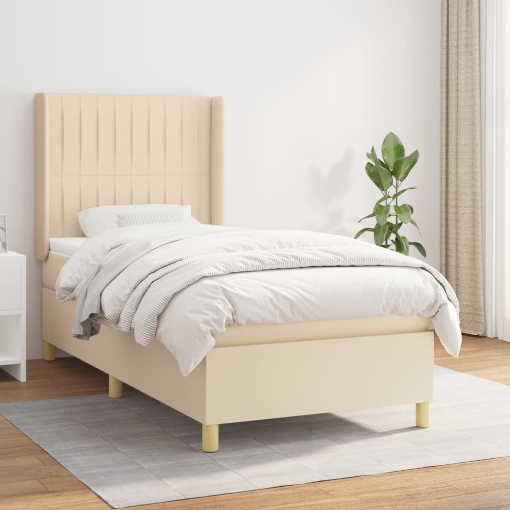 Boxspring met matras stof crèmekleurig 100x200 cm – afbeelding 1