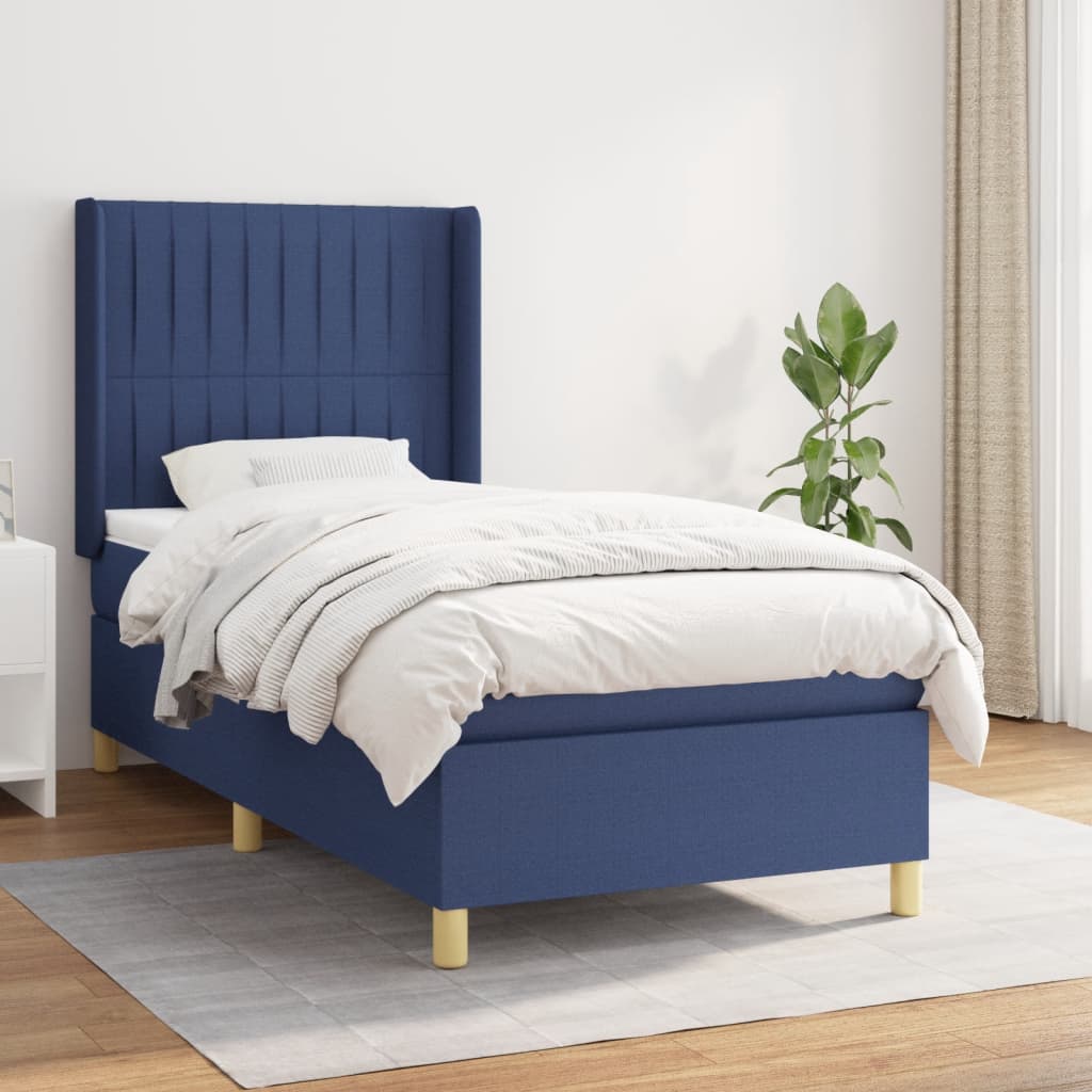 Boxspring met matras stof blauw 100x200 cm – afbeelding 1