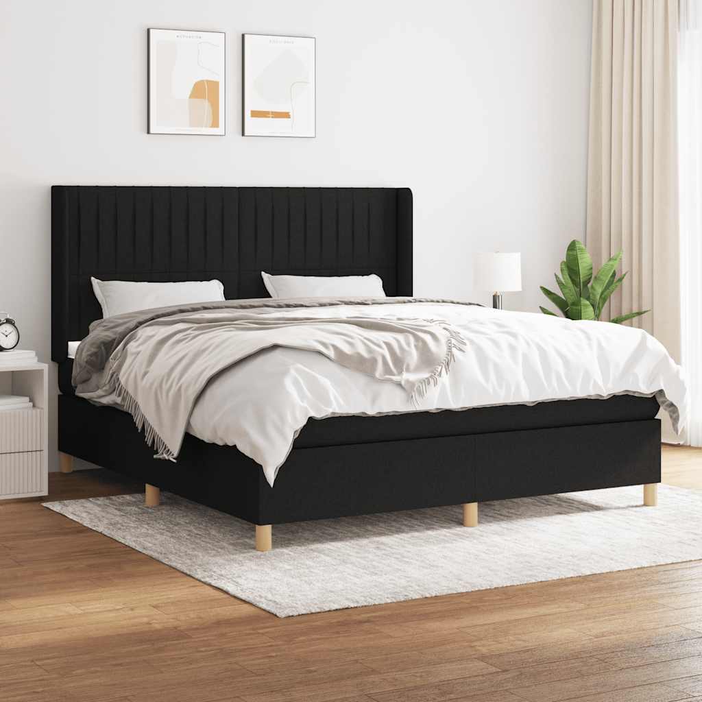 Boxspring met matras stof zwart 180x200 cm – afbeelding 1
