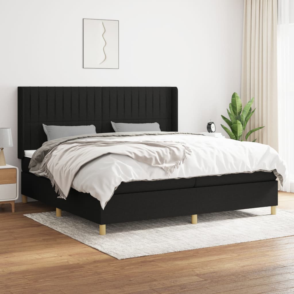 Boxspring met matras stof zwart 200x200 cm – afbeelding 1