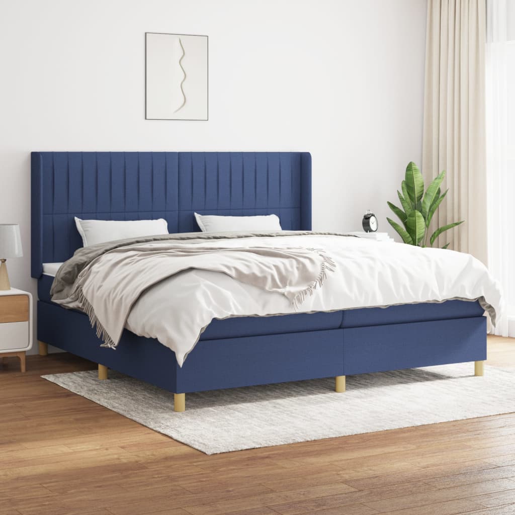 Boxspring met matras stof blauw 200x200 cm – afbeelding 1