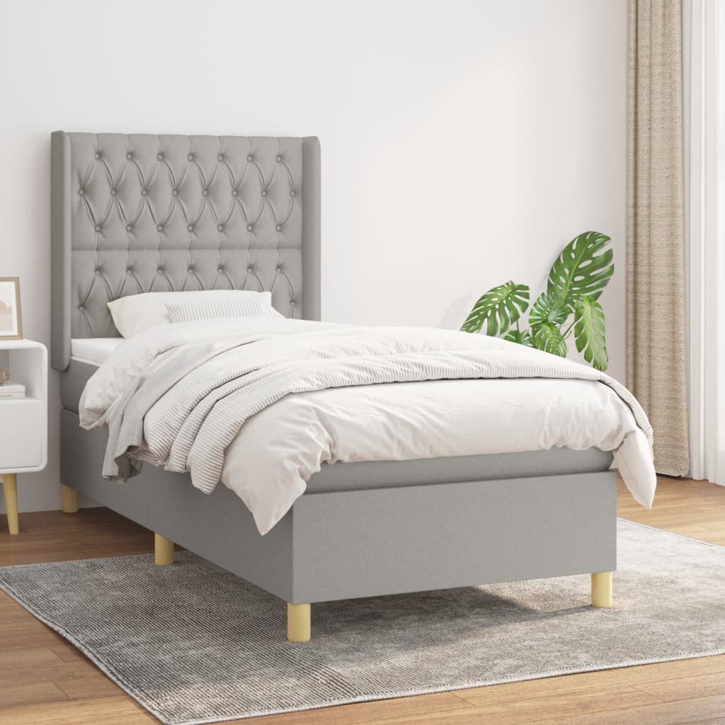 Boxspring met matras stof lichtgrijs 90x190 cm – afbeelding 1