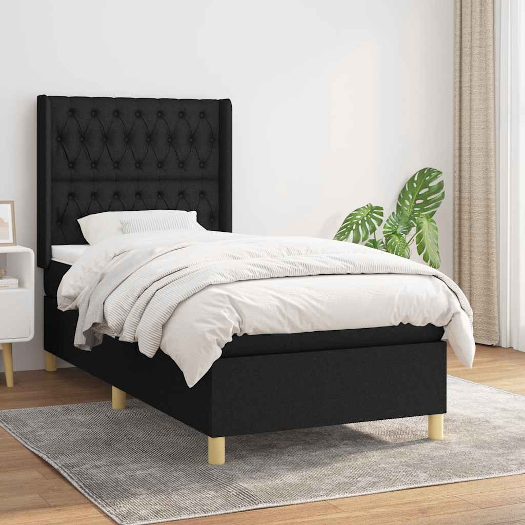 Boxspring met matras stof zwart 90x190 cm – afbeelding 1