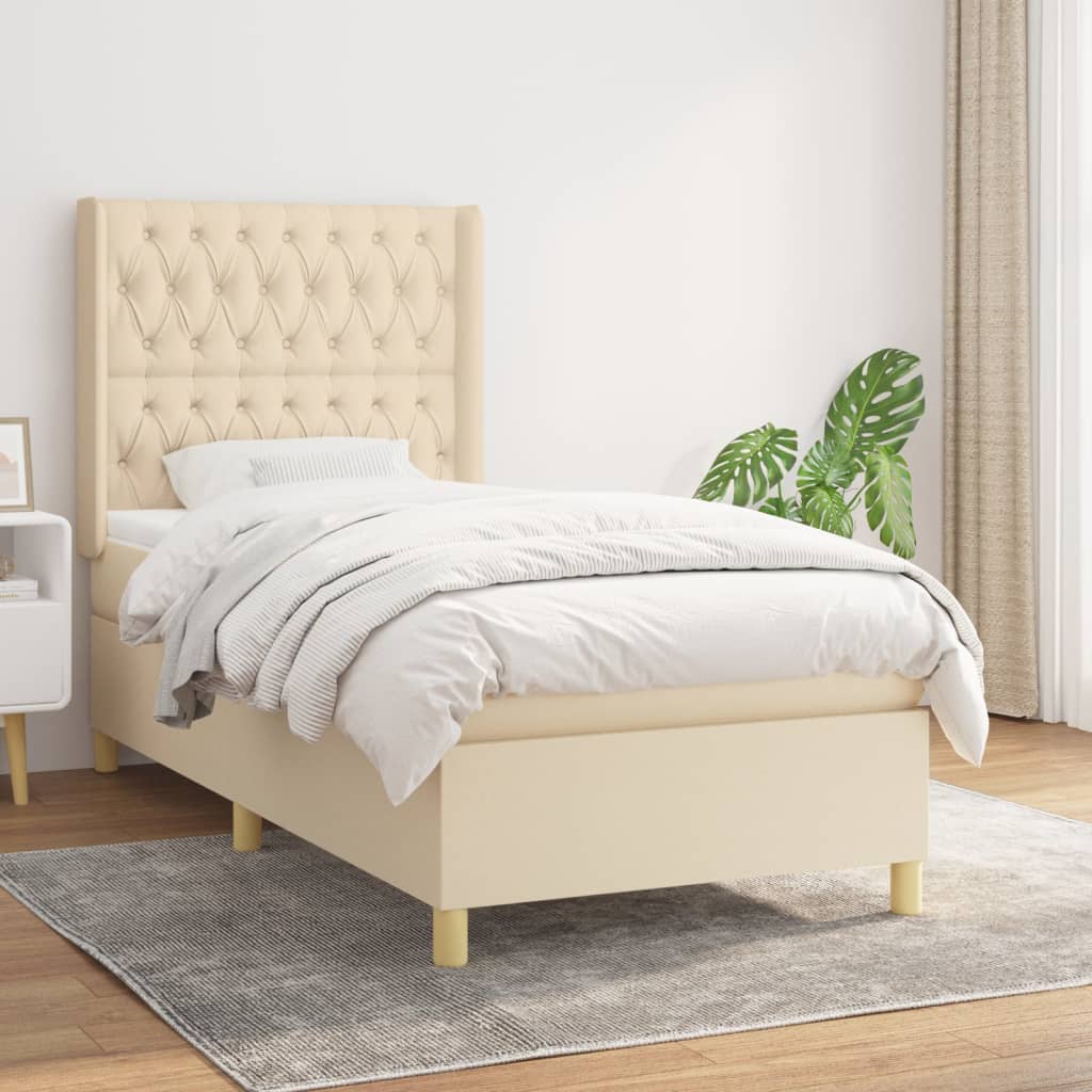 Boxspring met matras stof crèmekleurig 100x200 cm – afbeelding 1