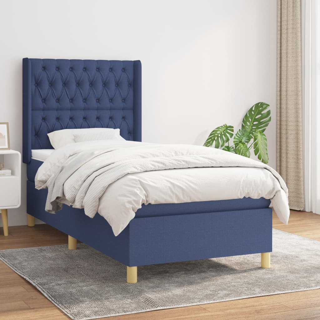 Boxspring met matras stof blauw 100x200 cm – afbeelding 1