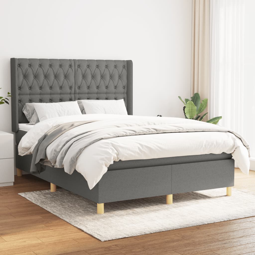 Boxspring met matras stof donkergrijs 140x200 cm – afbeelding 1