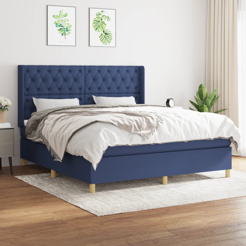 Boxspring met matras stof blauw 160x200 cm – afbeelding 1
