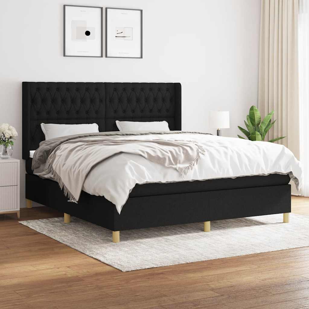 Boxspring met matras stof zwart 180x200 cm – afbeelding 1