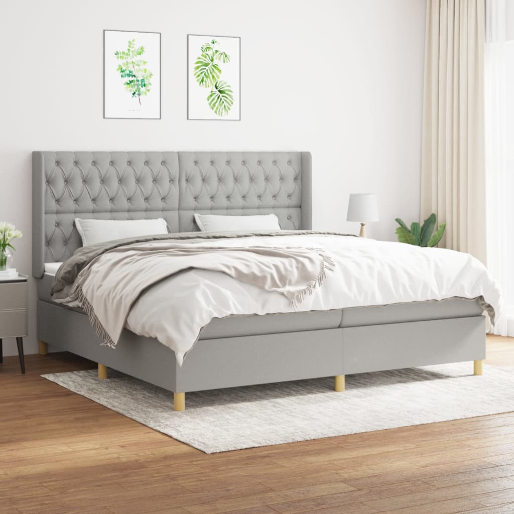 Boxspring met matras stof lichtgrijs 200x200 cm – afbeelding 1
