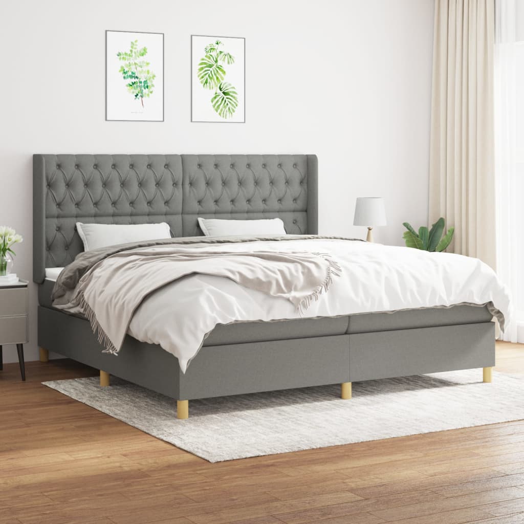 Boxspring met matras stof donkergrijs 200x200 cm – afbeelding 1