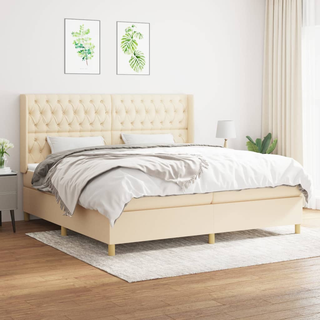 Boxspring met matras stof crèmekleurig 200x200 cm – afbeelding 1