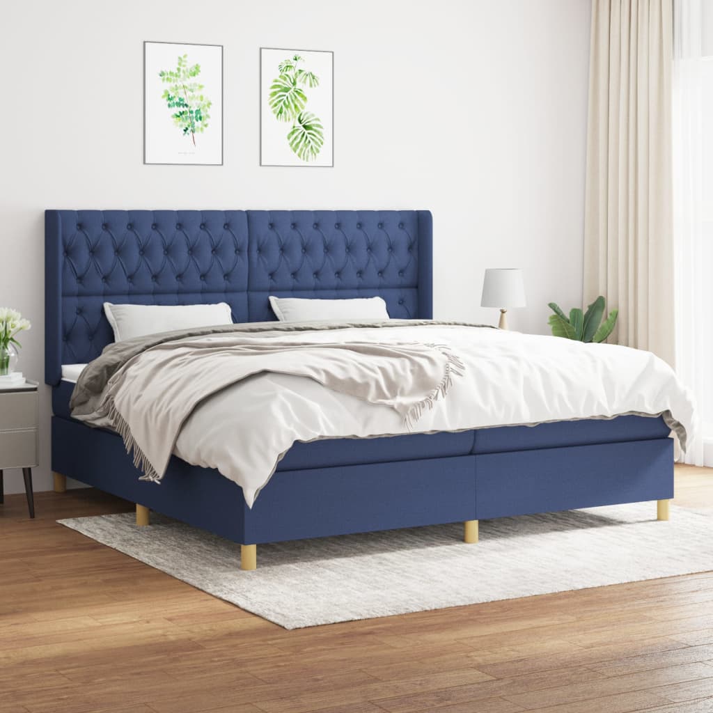 Boxspring met matras stof blauw 200x200 cm – afbeelding 1