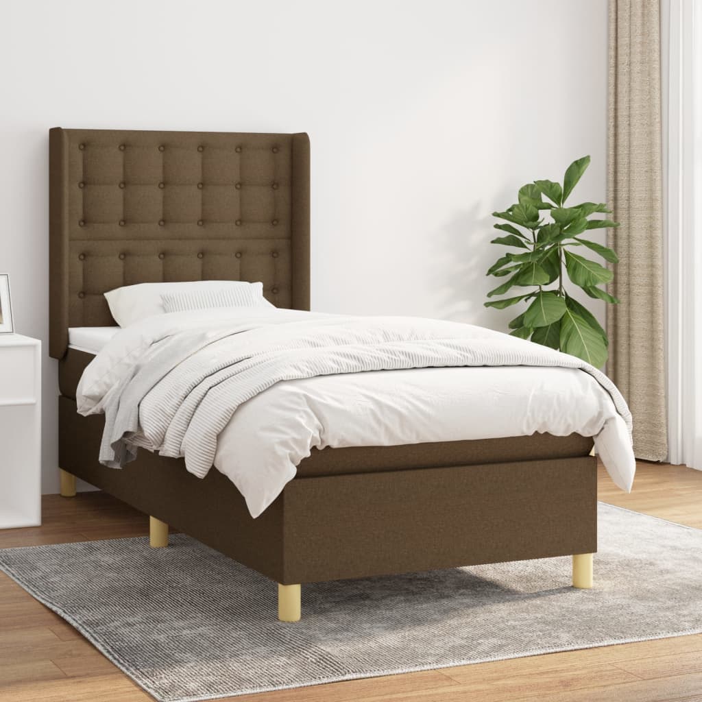 Boxspring met matras stof donkerbruin 80x200 cm – afbeelding 1