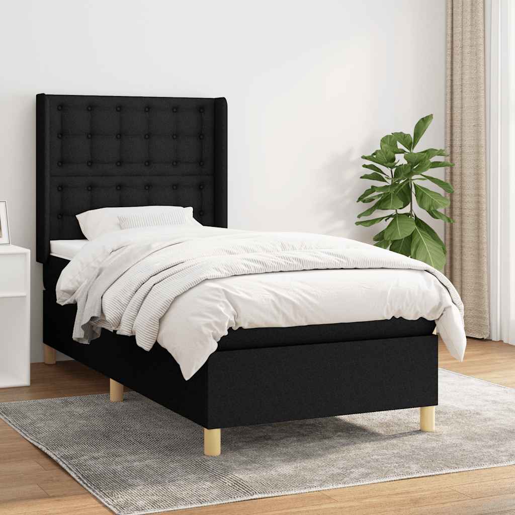 Boxspring met matras stof zwart 90x190 cm – afbeelding 1